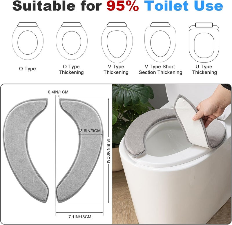 SHIEN Soft Thicker Flannel Bathroom Toilet Seat Cover, 2 Pack Non Slip Warmer Comfortable Seat Cushions with Memory Foam, Easy Install with Self-Adhesive Tape, Reusable Toilet Lid Cover (Brown,Grey) - Image 3